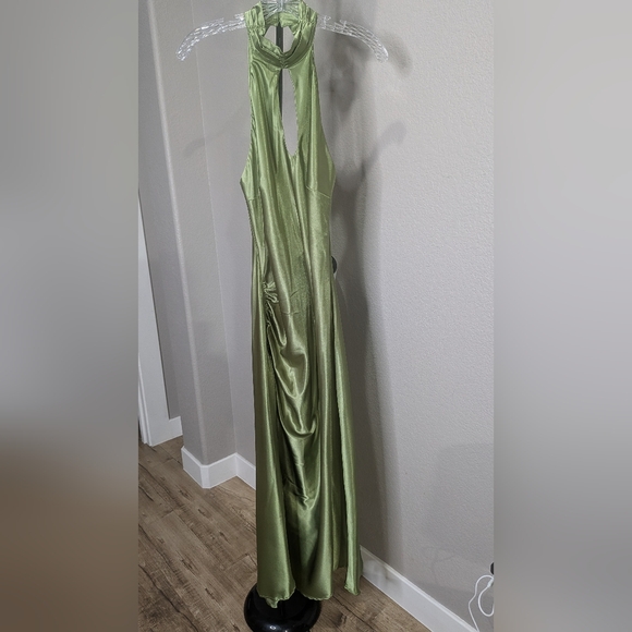 Cider Satin Olive Backless Dress - Picture 3 of 6